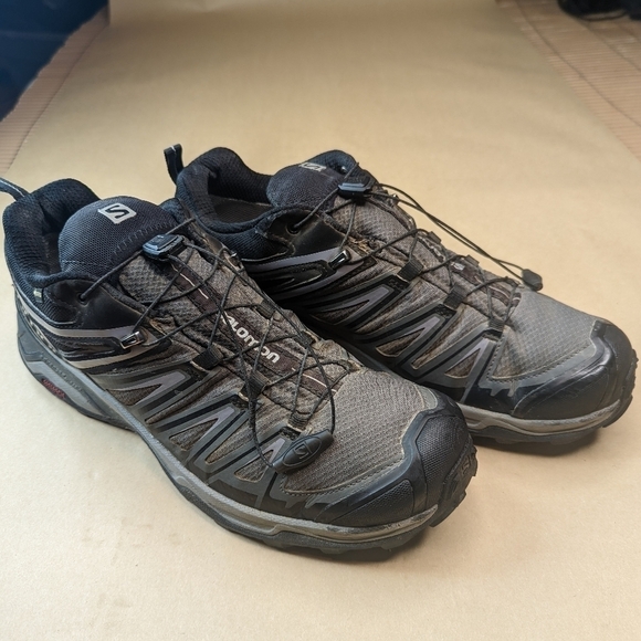 Salomon X Ultra Mid Gortex Black Gray Hiking Boots  Ortholite Men's Size 10The - Picture 2 of 11